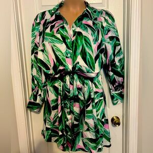Lane Bryant Green and Pink Leaf Print Dress